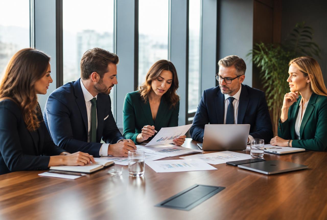 Fintaxity Consulting advisors reviewing financial documents in a boardroom